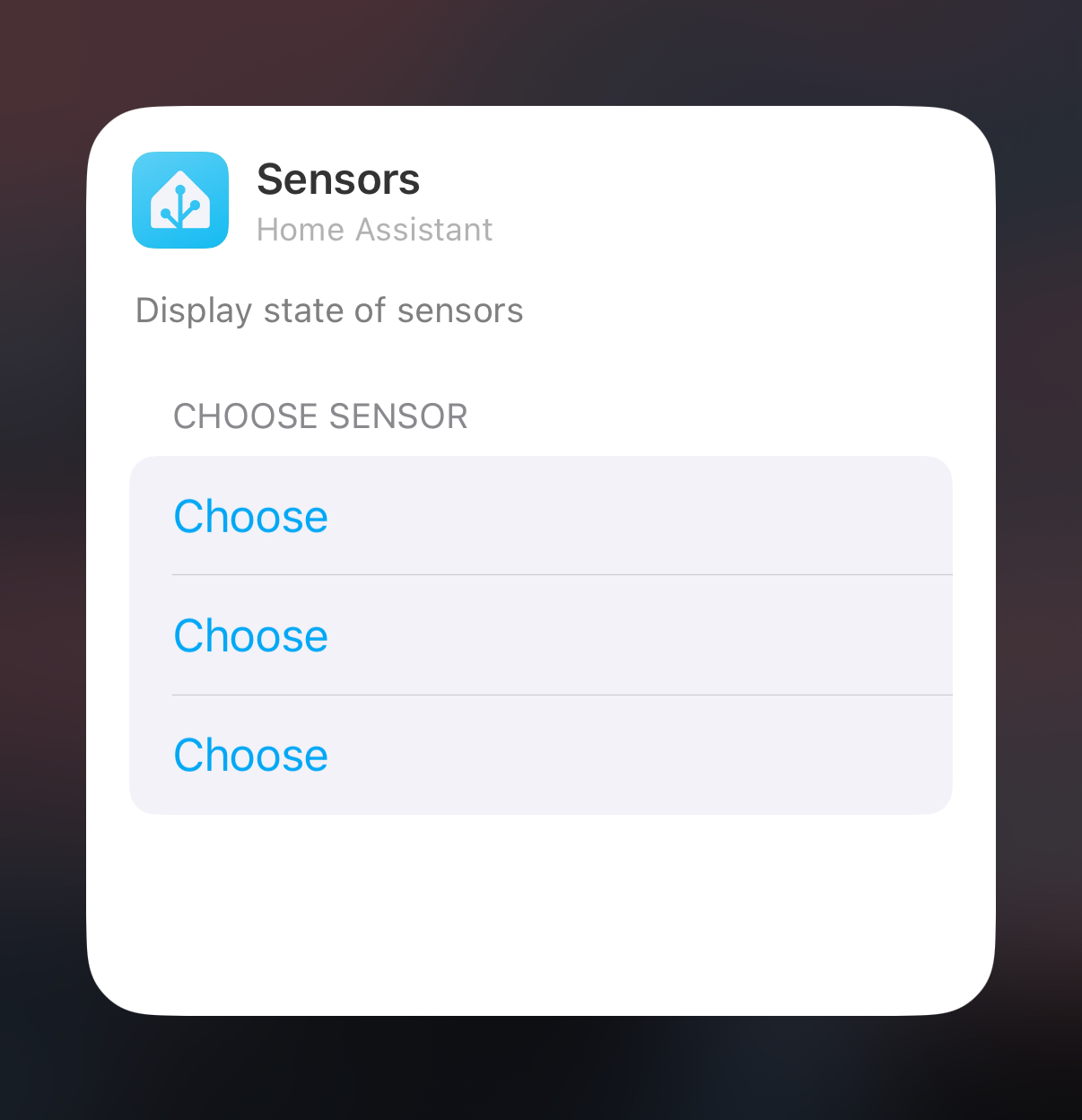 Sensors Widget Configuration